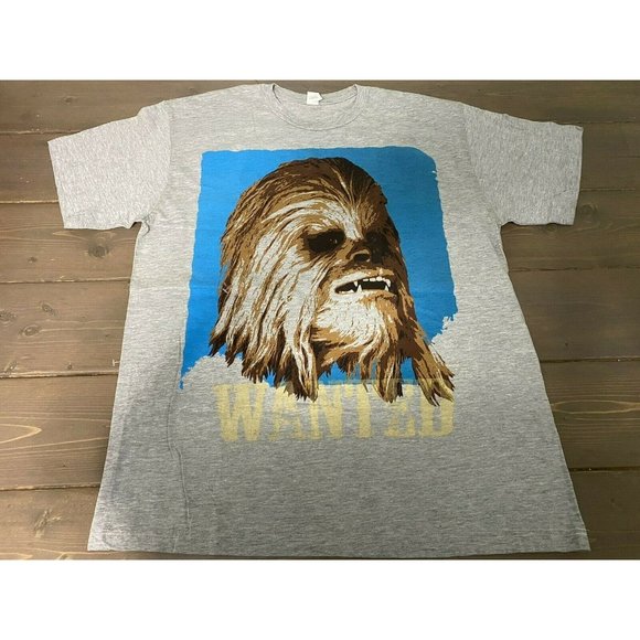 Star Wars Mens Large Grey Wanted Chewbacca Graphic Print T-Shirt - Excellent - Picture 1 of 4